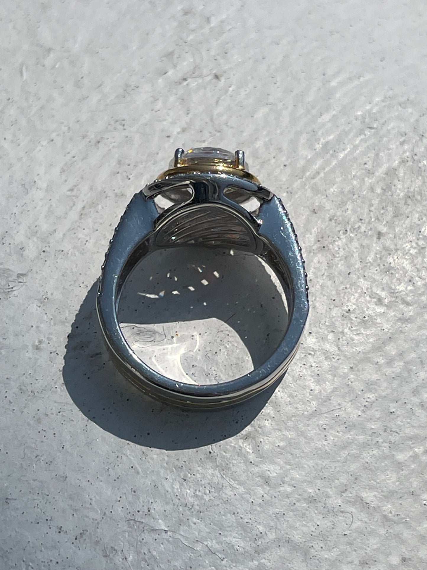 925 Sterling Silver & Vermeil 2tone Large Cz Insert Ring with Halo