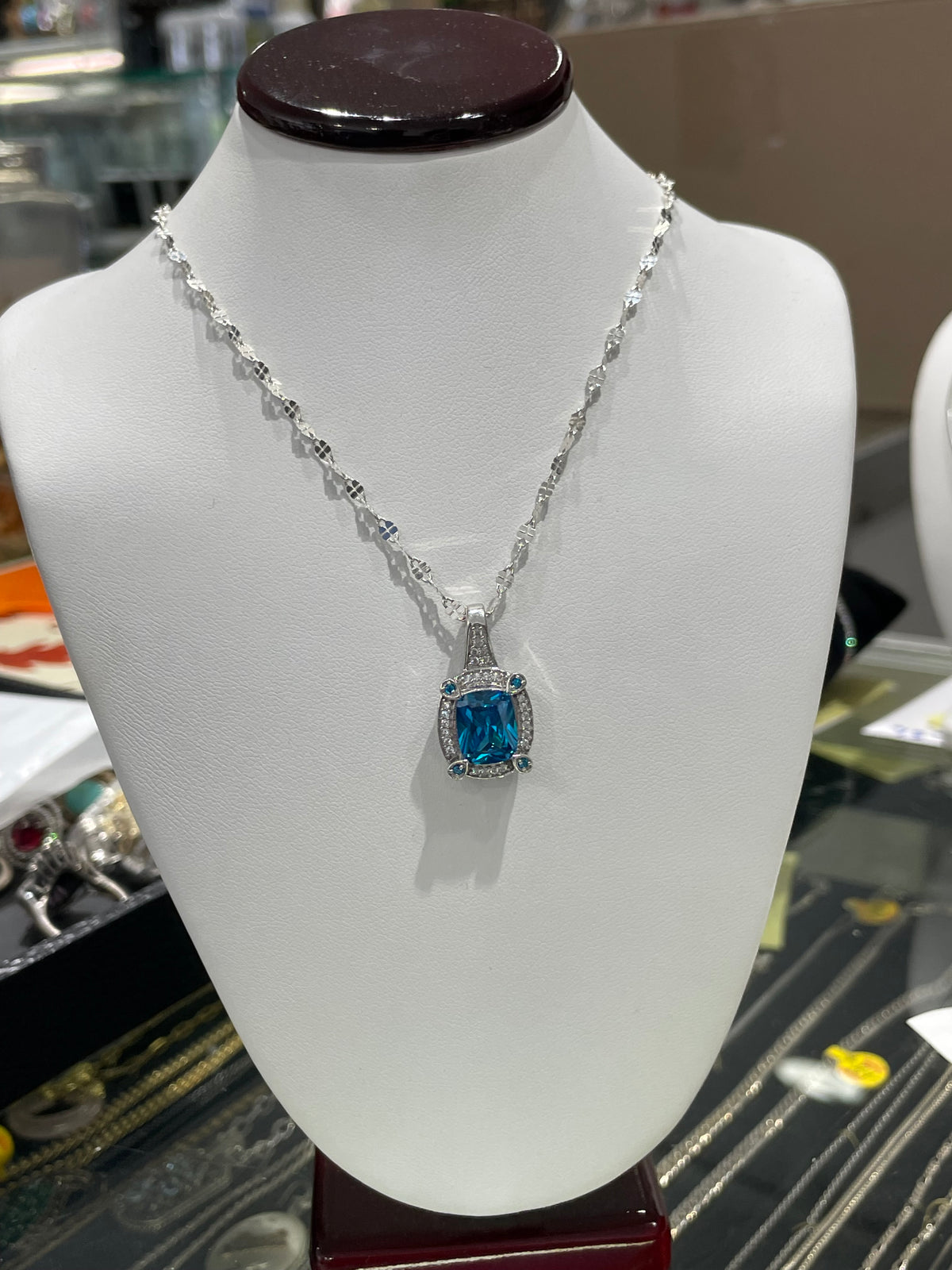 925 Sterling Silver Hampton Blue Topaz & Clear Zirconia Necklace