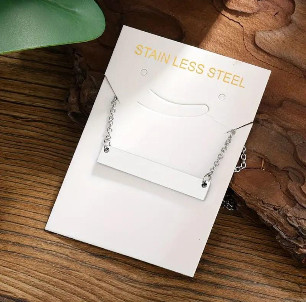 Stainless Steel Horizontal Bar Necklace - Engravable