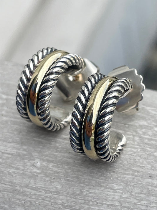 David Yurman 14k Gold & Sterling Silver Cable Hoop Earrings