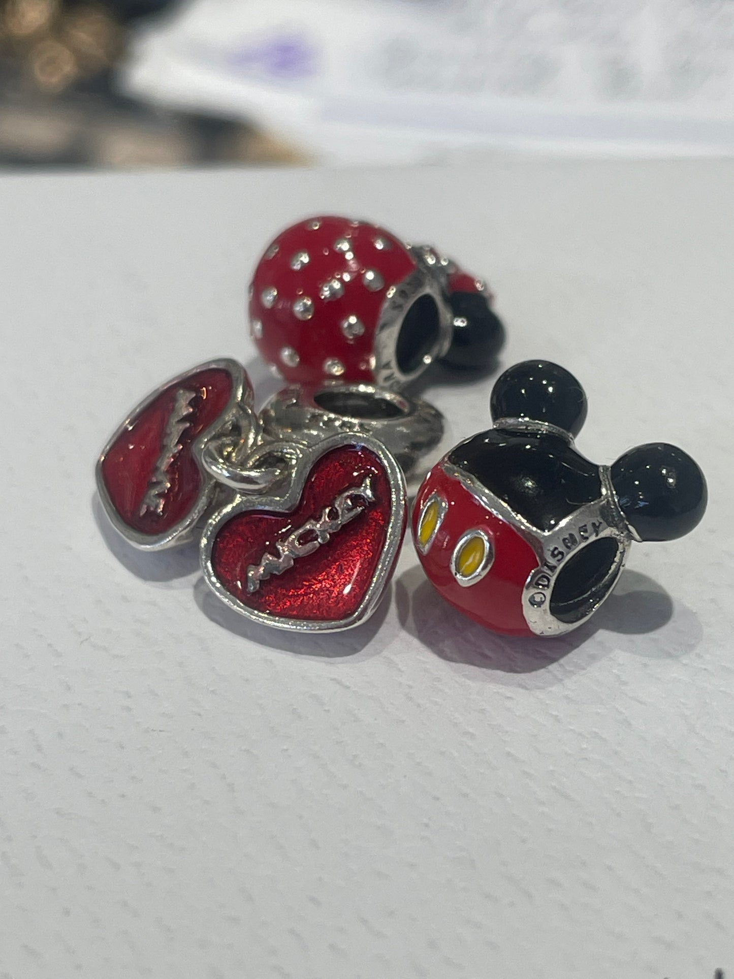 Pandora Disney 3pc Lot Mickey & Minnie Love Heart Set