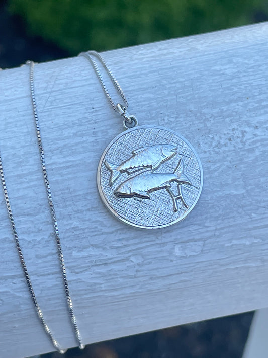 925 Sterling Silver Designer Anson Zodiac Pisces Symbol Disc Astrology Necklace 18”