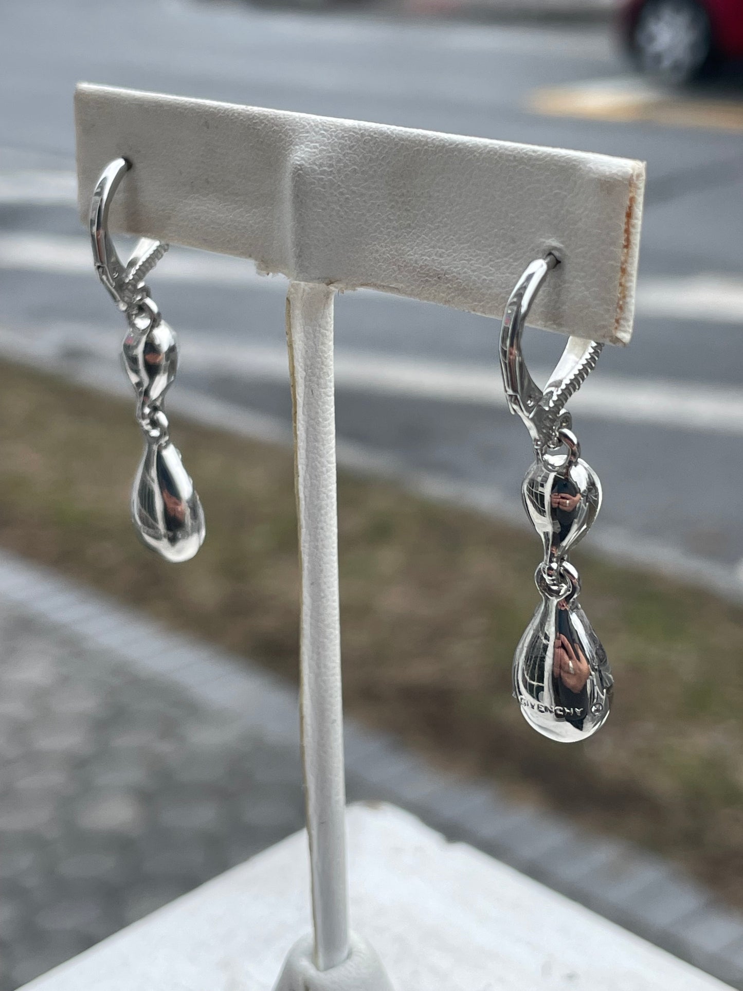 Designer Givenchy Silvertone Clear Crystal Dangle Earrings