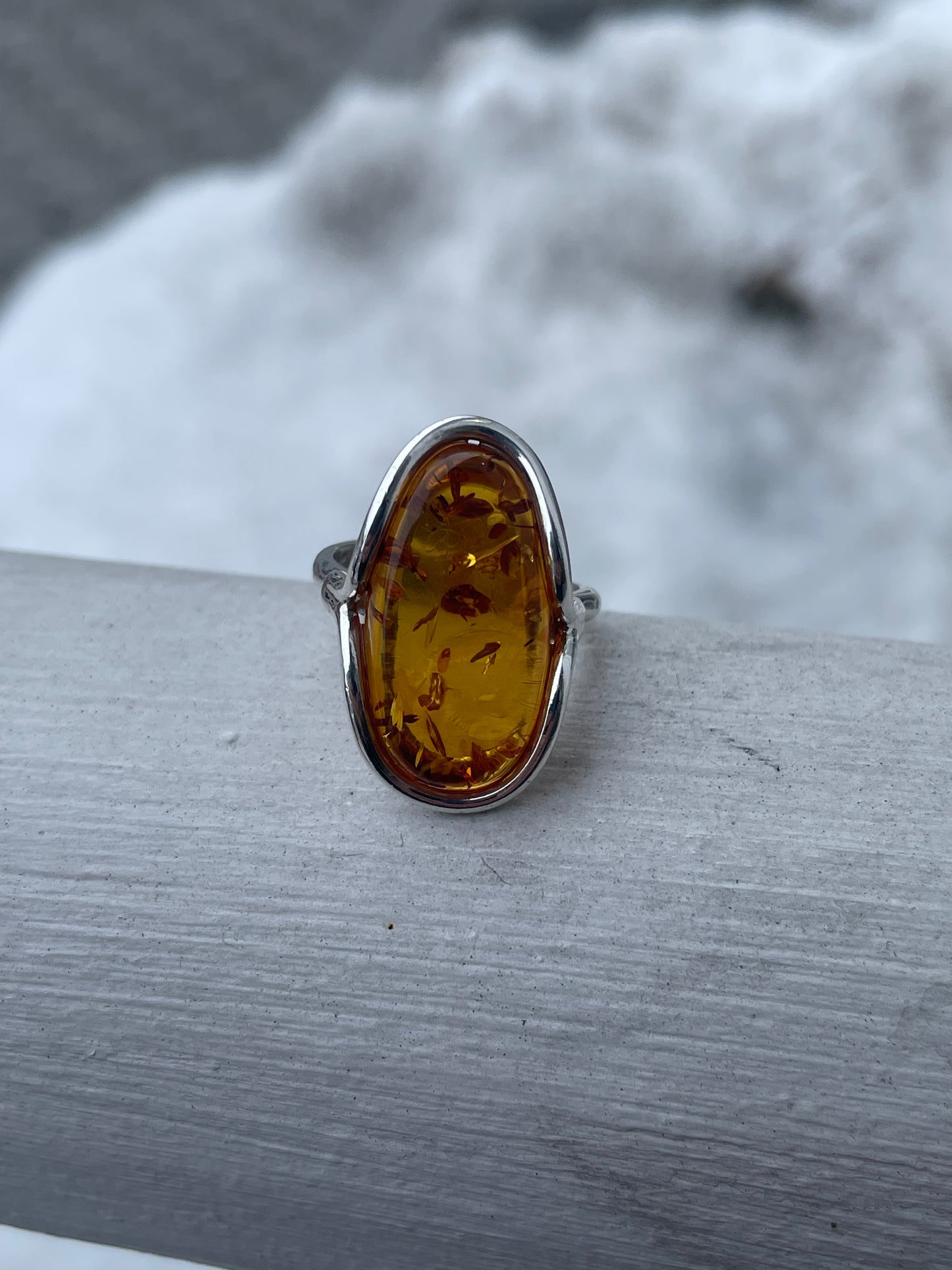 925 Sterling Silver Amber Handmade Ring Open Size