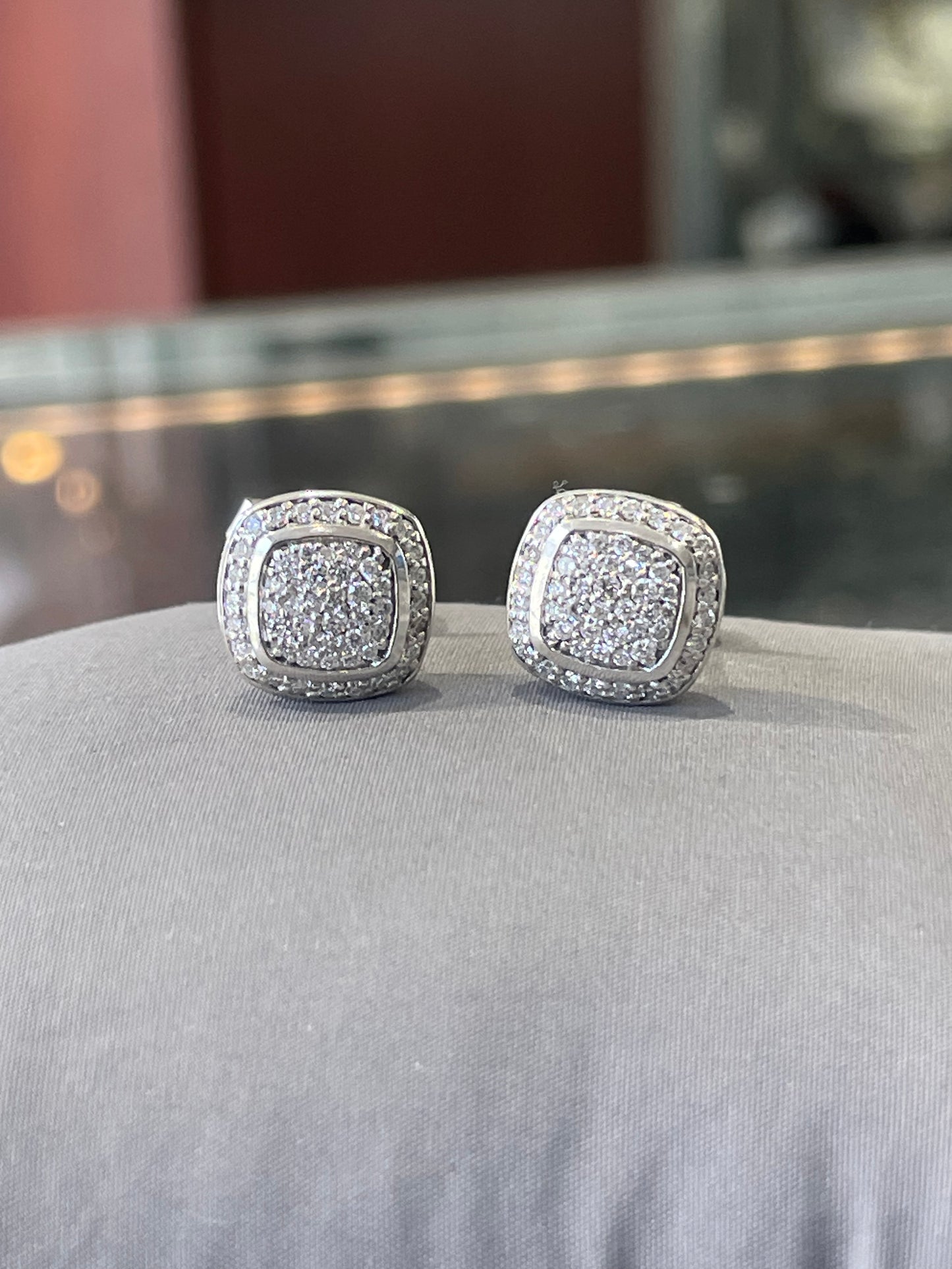 David Yurman 11x11mm Full Diamond Albion Stud Earrings.