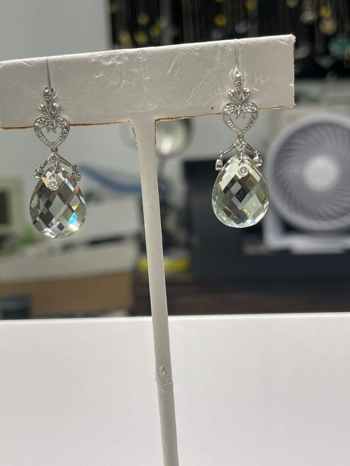 925 Sterling Silver Praisolite & Cz Dangle Earrings