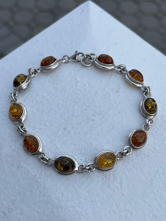 925 Sterling Silver Colors of Amber Bracelet 7.5”