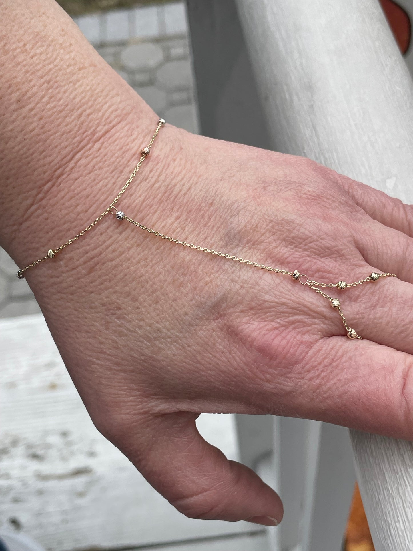 14k Gold Moon-cut Bead and Bracelet Attached Combo Set