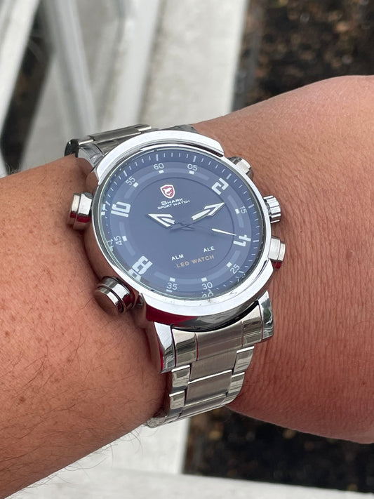 Men’s Stainless Steel Shark LED Sport Watch