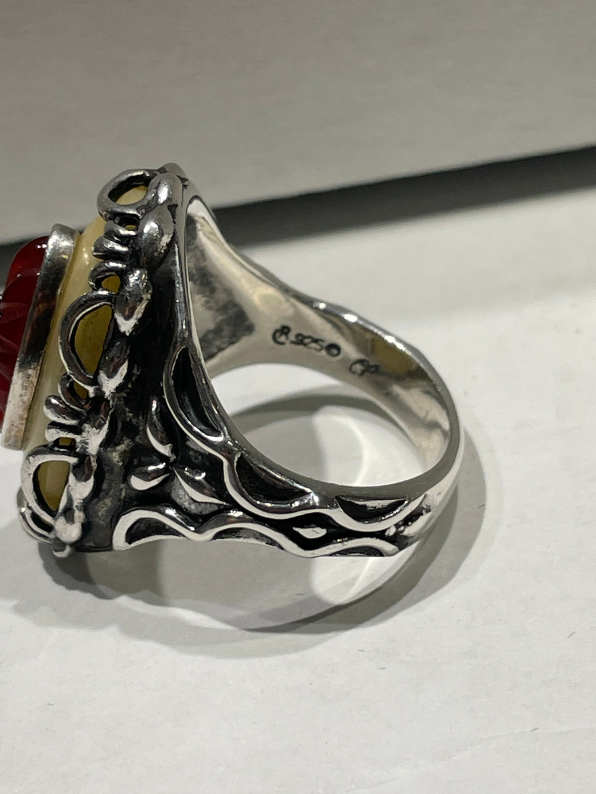 Designer Carolyn Pollack Roderick Tenorio 925 Sterling Silver Yellow Quartzite Carnelian Ring Size 8