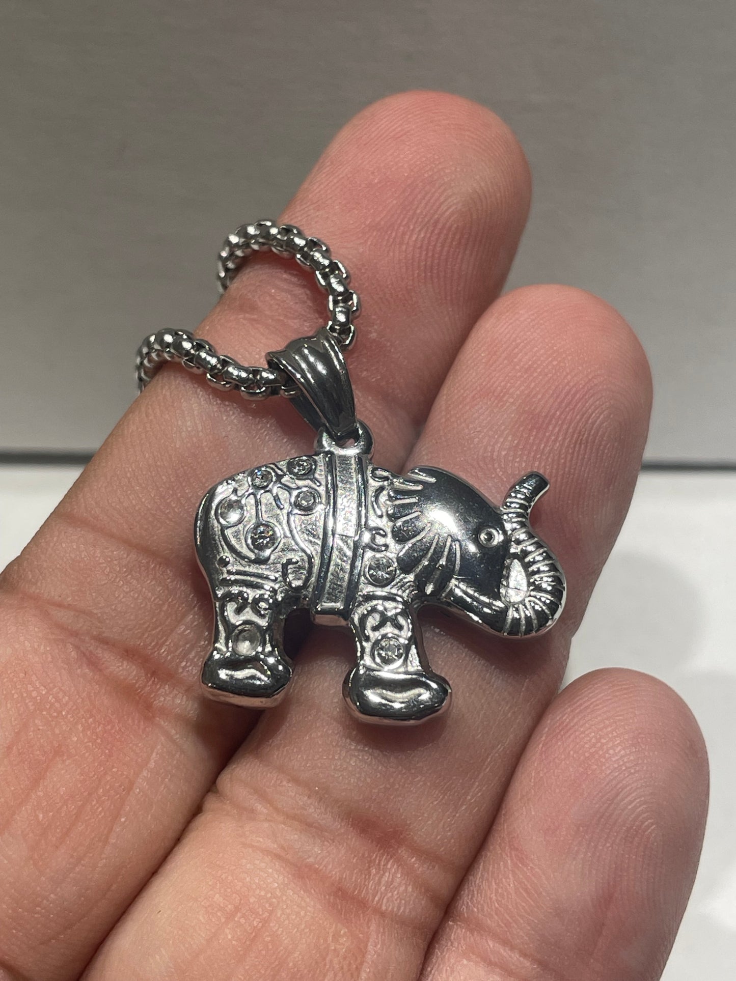 Stainless Steel Lucky Elephant Necklace 18”