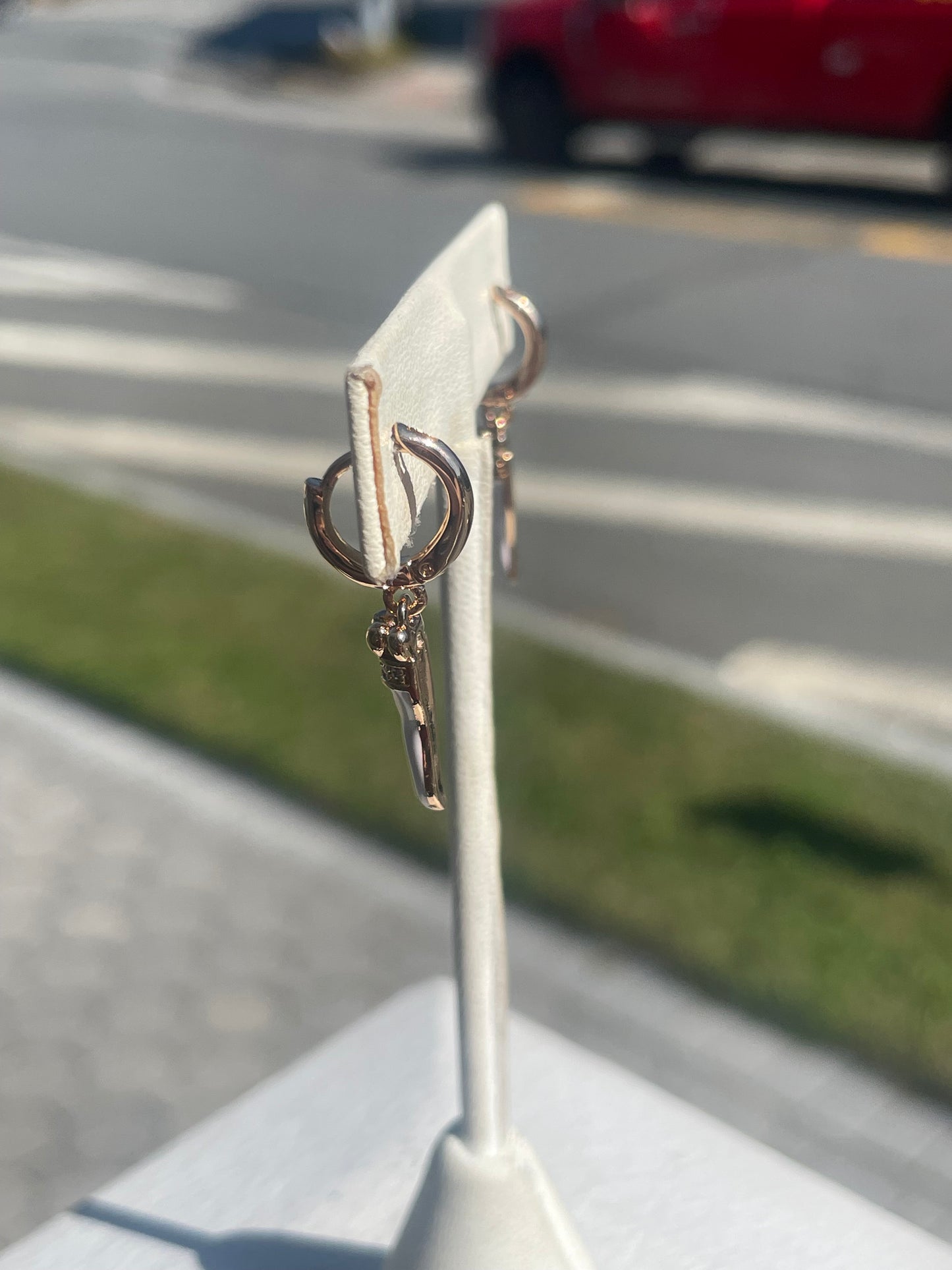 Stainless steel gold plated White enamel Italian horn dangle earrings