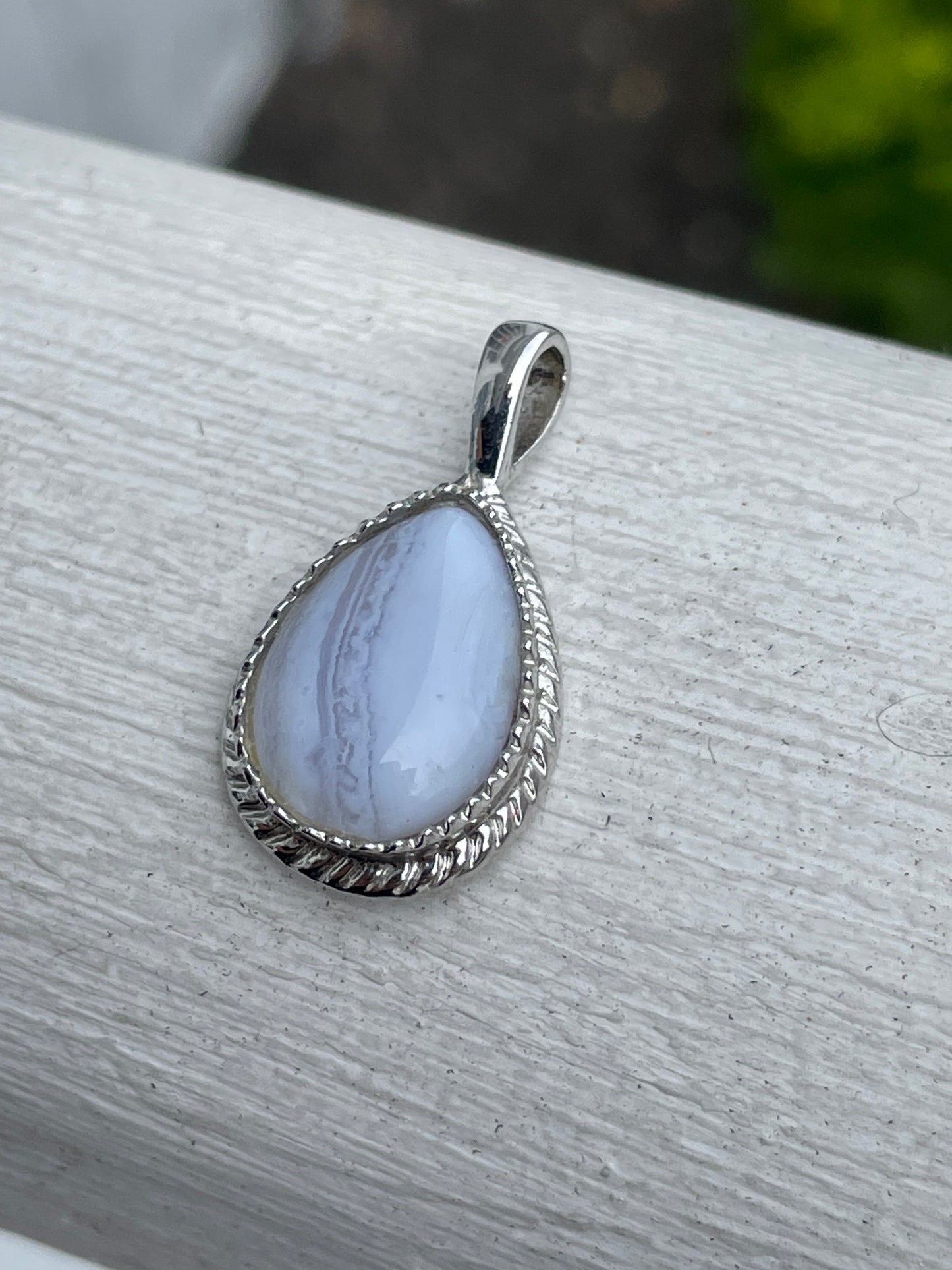 925 Sterling Silver Pear Shape Blue Lace Agate Pendant Charm