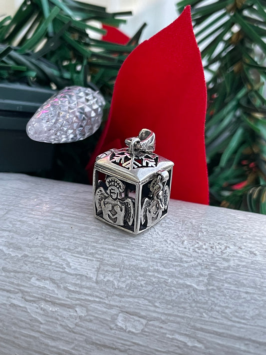 925 Sterling Silver Guardian Angel Prayer Box Pendant Charm