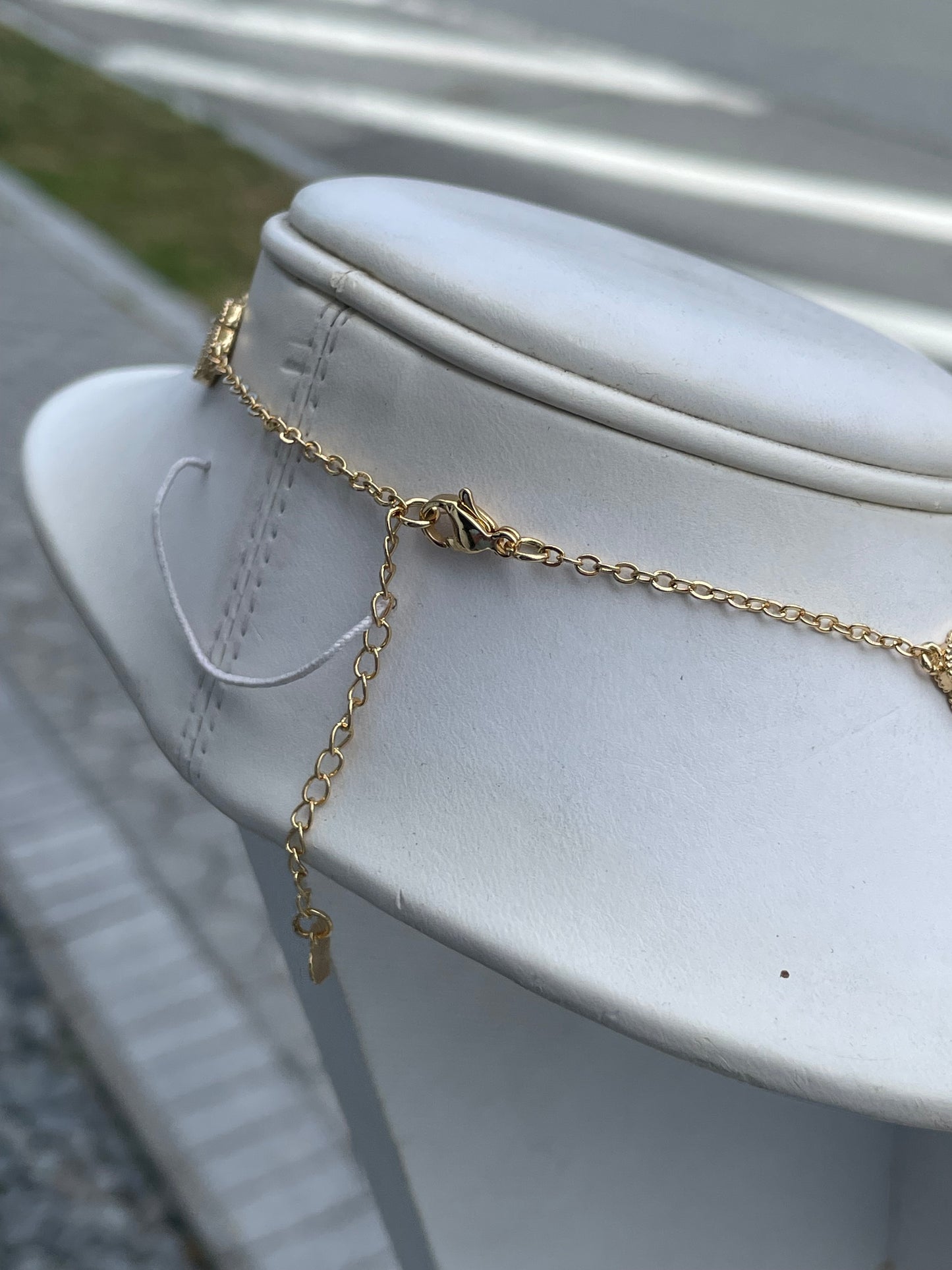 Stainless Steel Gold-plated Mini Clover Station Van Cleef Style Sparkling Cz Alhambra Necklace 18”-20”