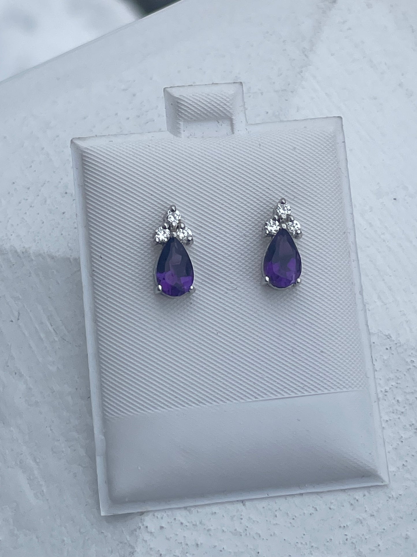 925 Sterling Silver Amethyst Pear Shape Stud Earrings