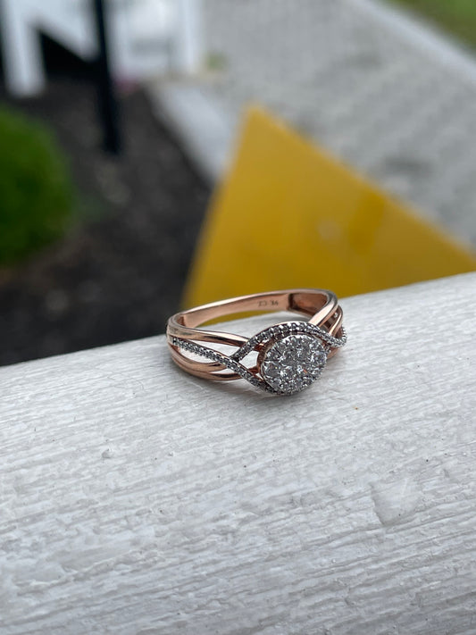 9k Rose Gold Infinity Diamond Cluster Ring Size 7