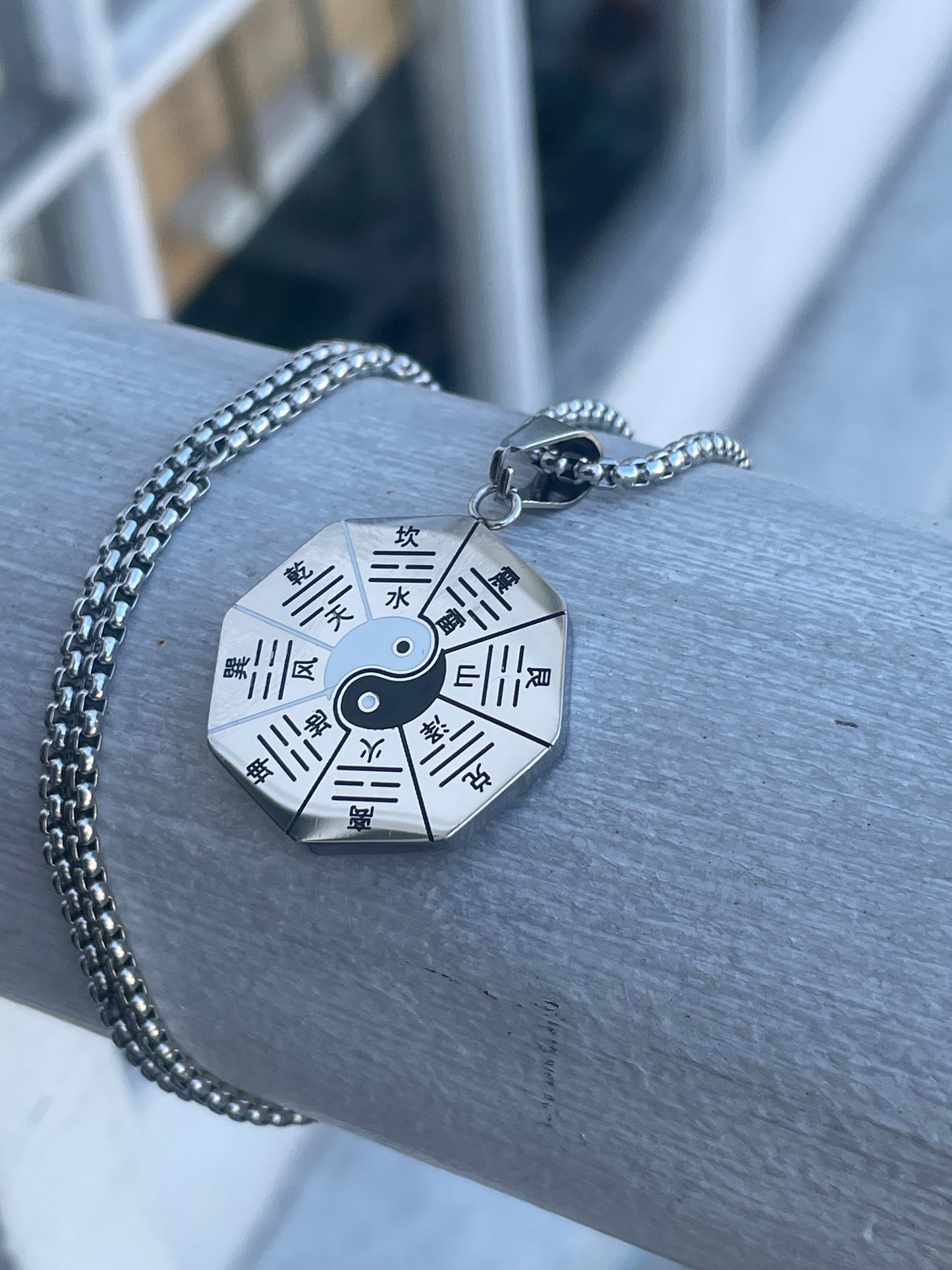 Stainless Steel Yin Yang Disc Necklace