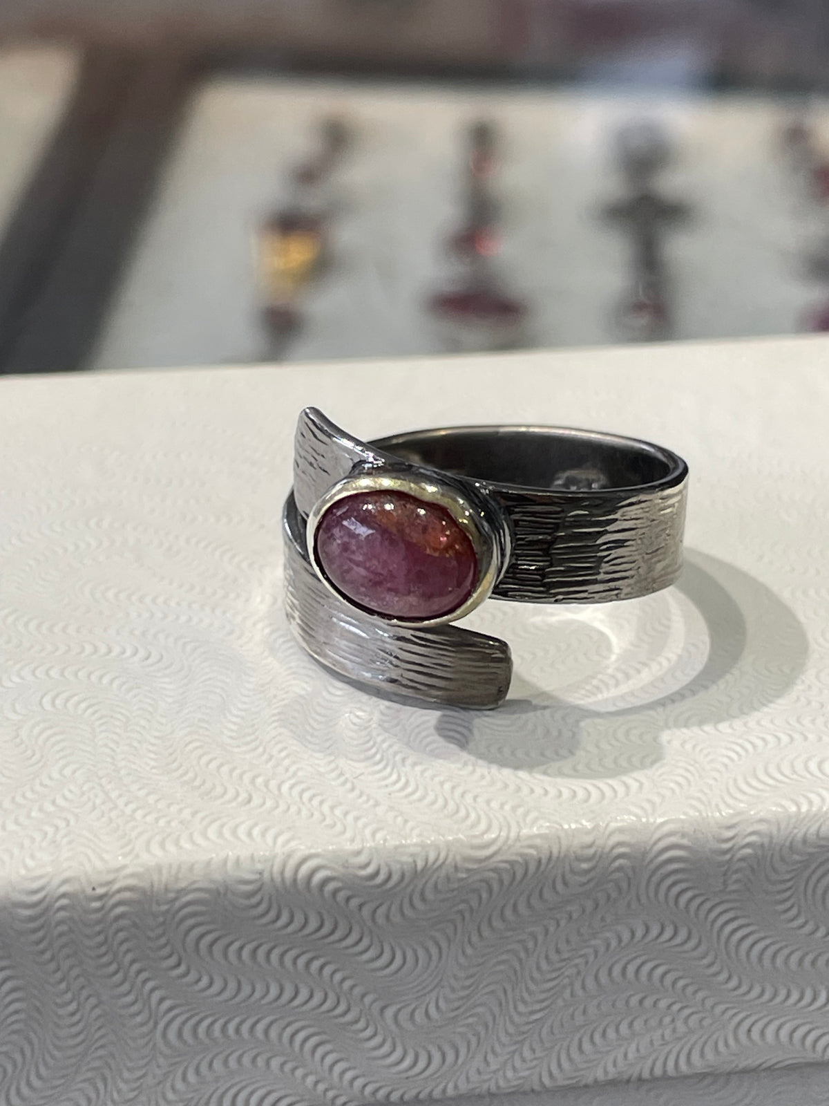 925 Oxidized Sterling Silver Natural Ruby Wrap Around Ring Open Size