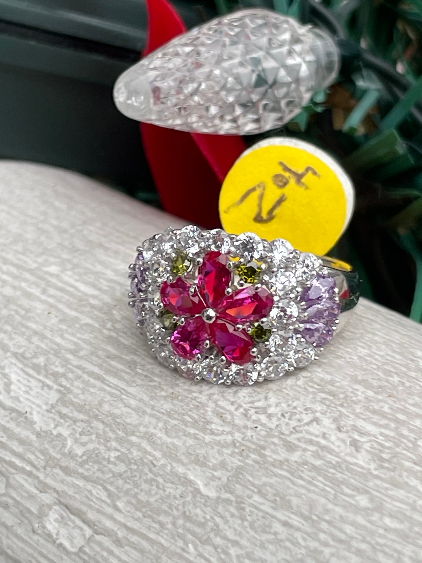 Silver Multi-Colored Cz Flower Bouquet Ring