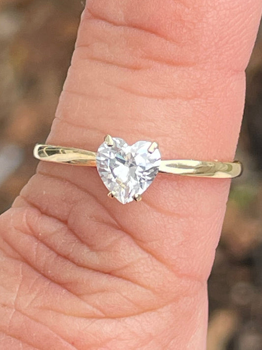 10k Gold Heart Shape Cz Solitaire Promise Ring