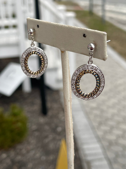 925 Sterling Silver Cz Fairest of them All Dangling open oval earrings.