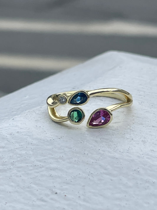 925 Sterling Silver Vermeil 4 Colored Stone Wrap Around Band Ring Size 8