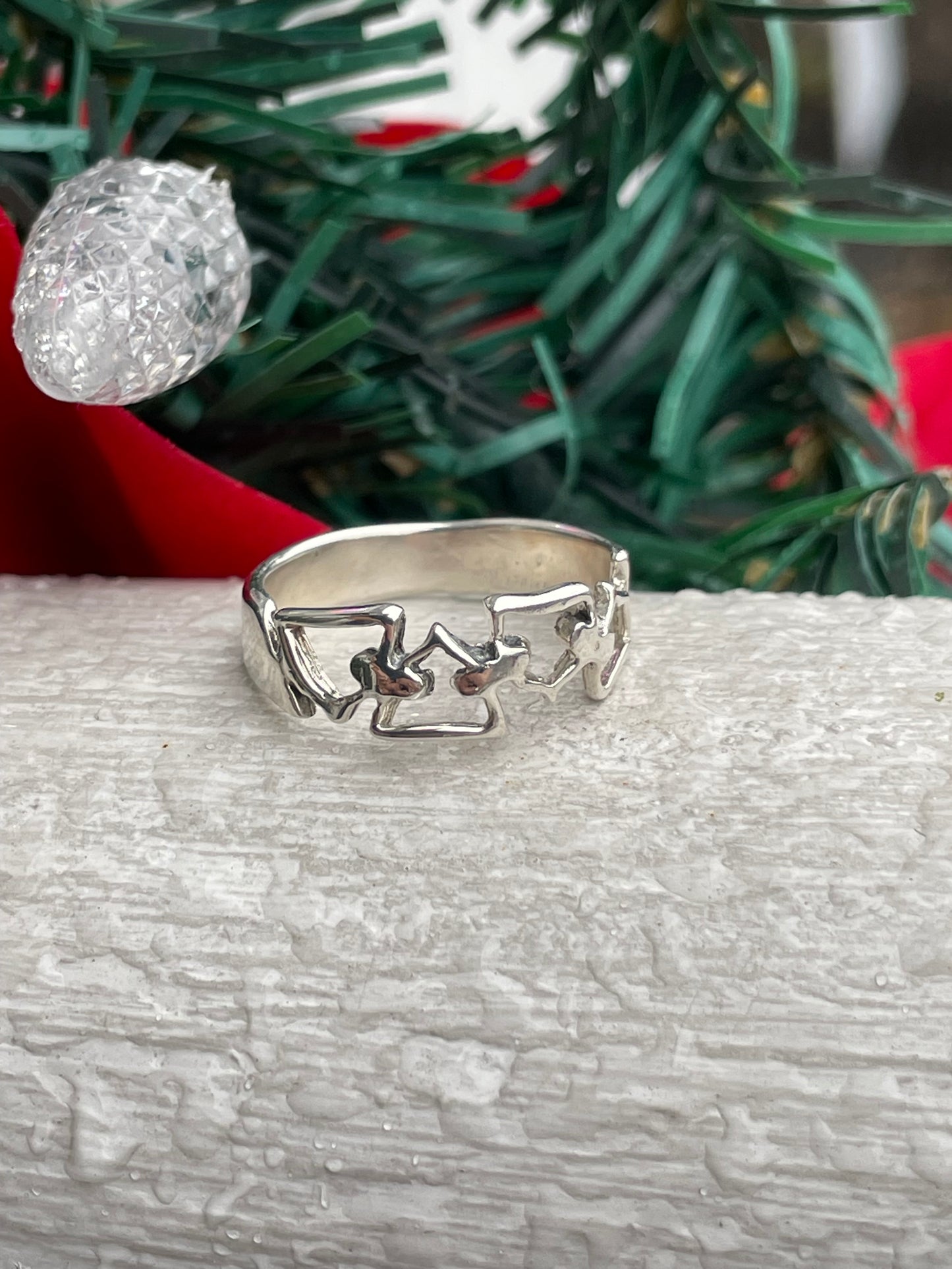 925 Sterling Silver Modernist Abstract Openwork Band Ring Size 7