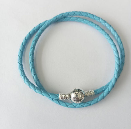 Pandora Double Leather Turquoise Color Bracelet 7.1”