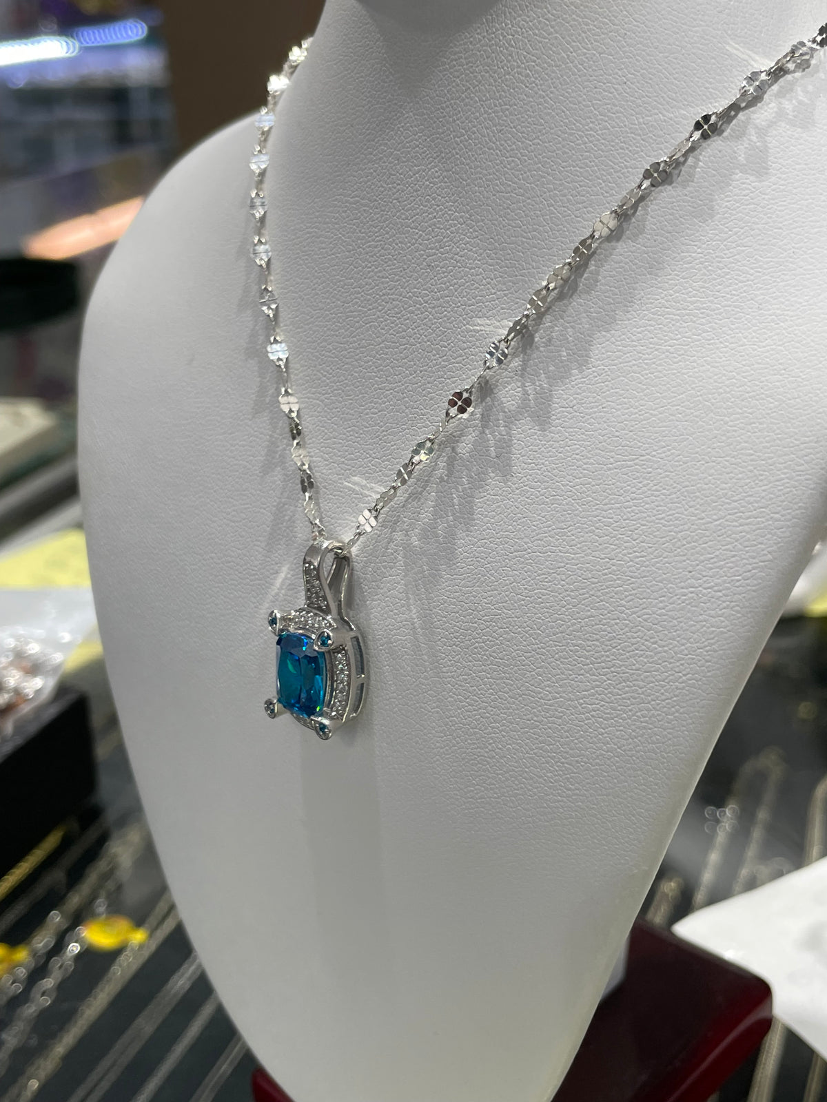 925 Sterling Silver Hampton Blue Topaz & Clear Zirconia Necklace
