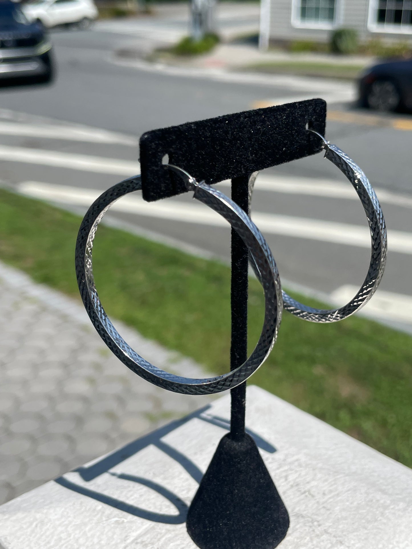 925 Sterling Silver Prism Cut Large Hoop Earrings