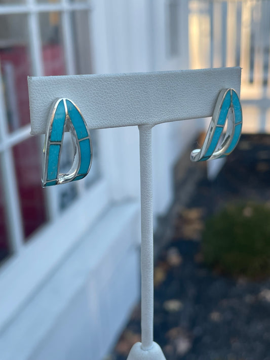 925 Sterling Silver Oblong Turquoise Stud Earrings