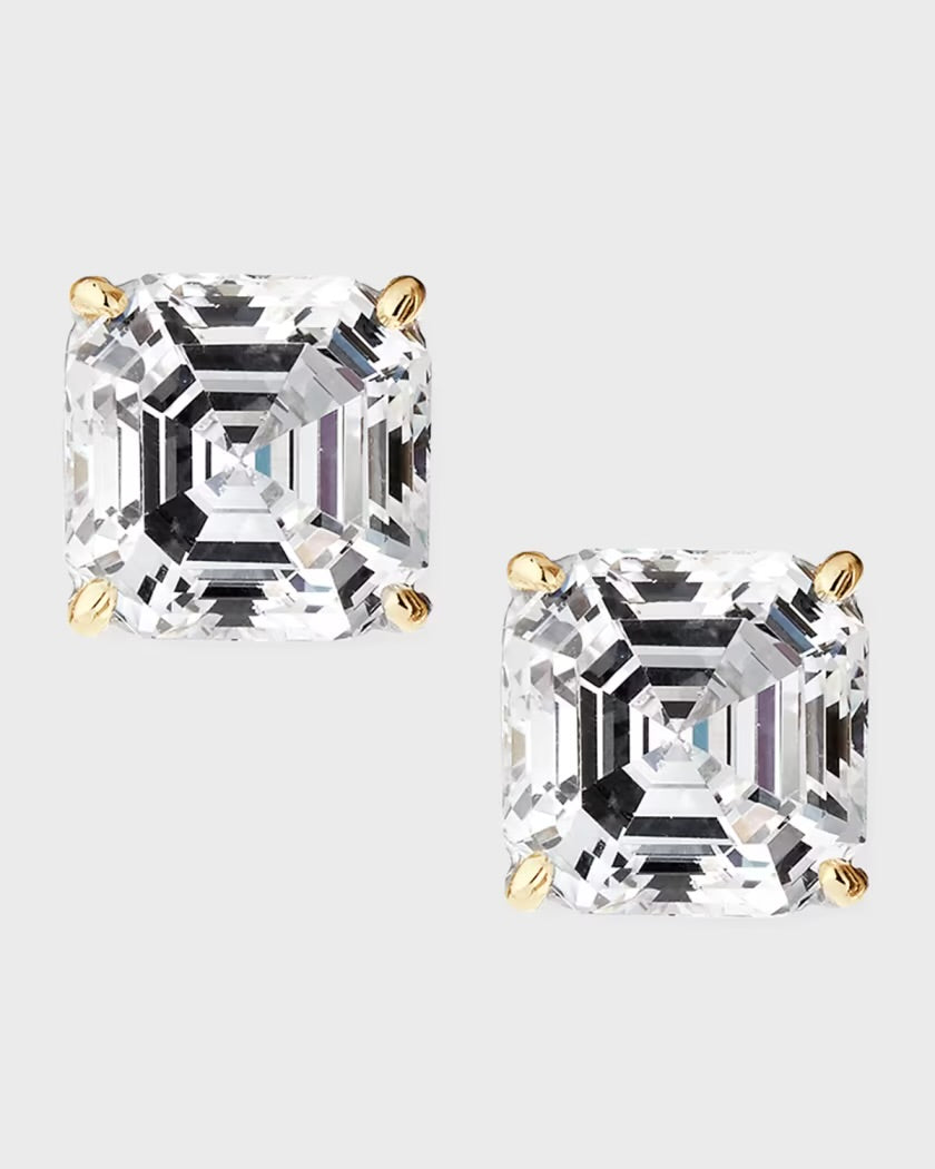 925 Sterling Silver Vermeil 1.00ct Asscher Cut Stud Earrings