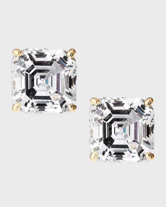 925 Sterling Silver Vermeil 1.00ct Asscher Cut Stud Earrings