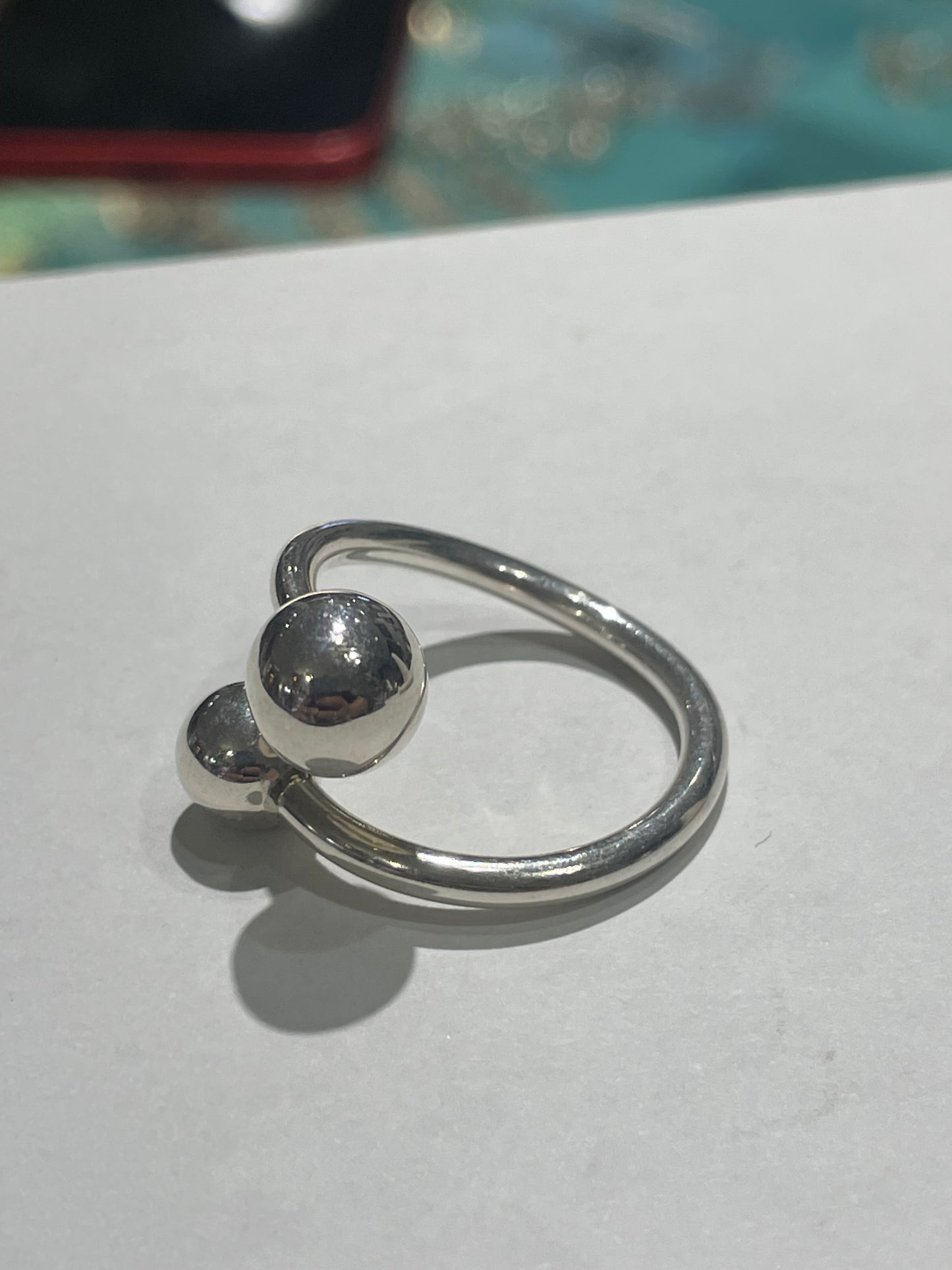 Designer ATI 925 Sterling Silver Bypass Ball Ring Size 7.5