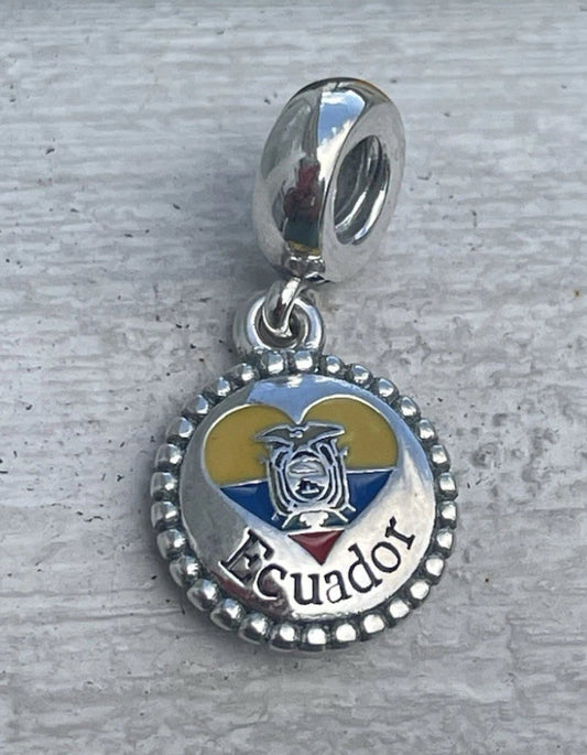 Pandora Ecuador Country Heart Flag Exclusive Travel Dangle Charm