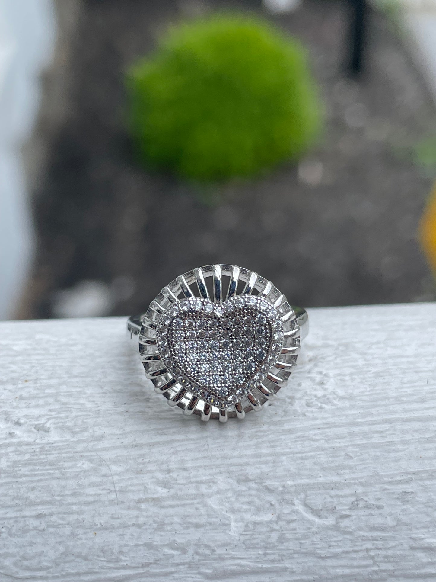 925 Sterling Silver “My Love Sparkles” Pavé Cz Heart Ring Size 6