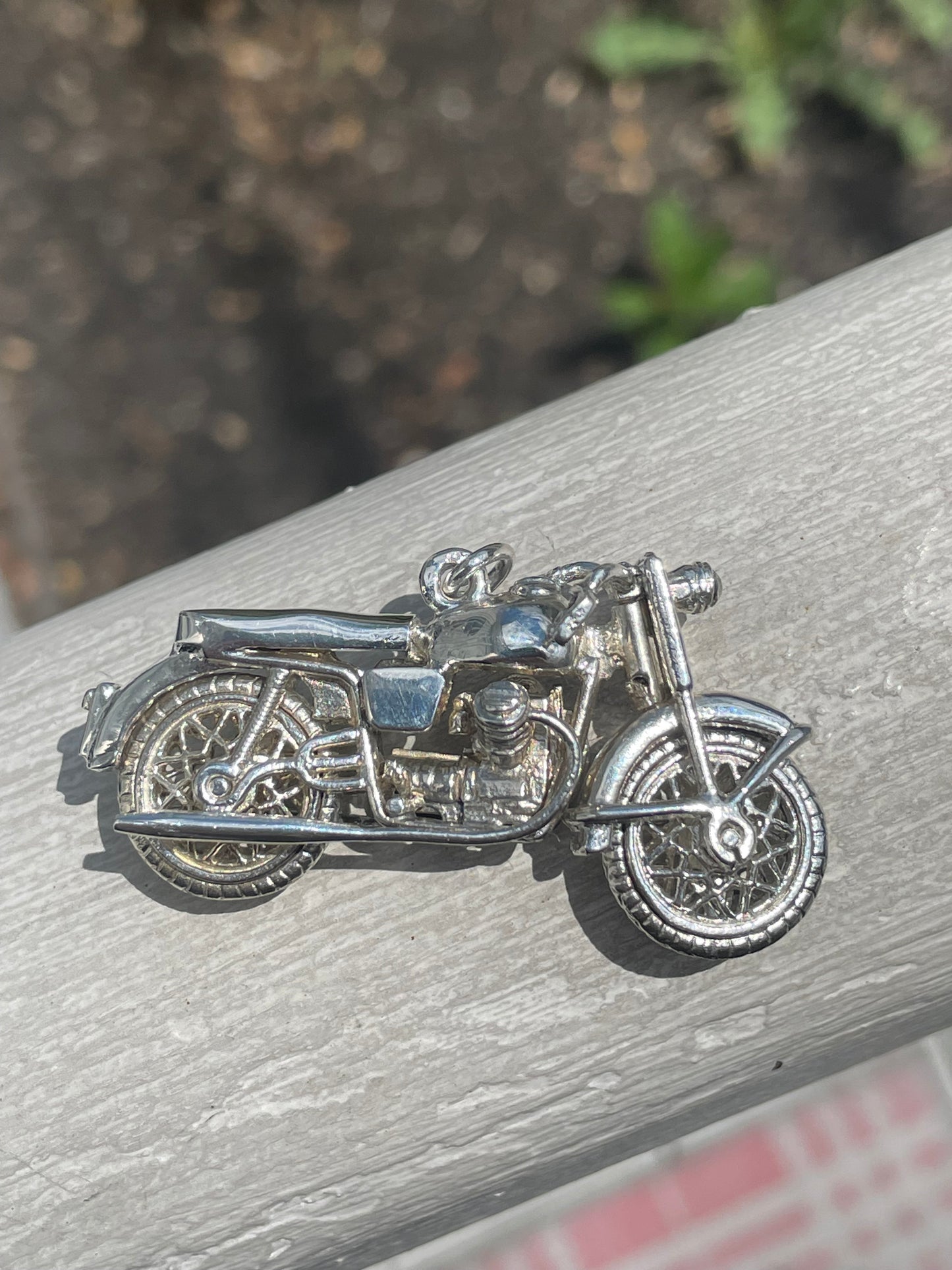 Heavy Detailed 925 Sterling Silver Movable Motorcycle Pendant