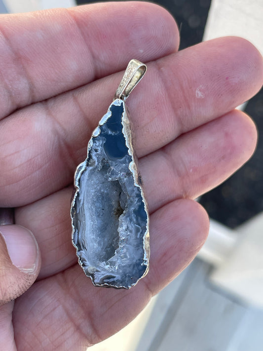 925 Sterling Silver White Druzy Custom Made Pendant