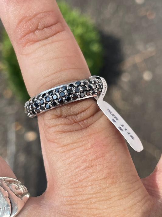 925 Sterling Silver Pave’ Black Zirconia Eternity Band Ring