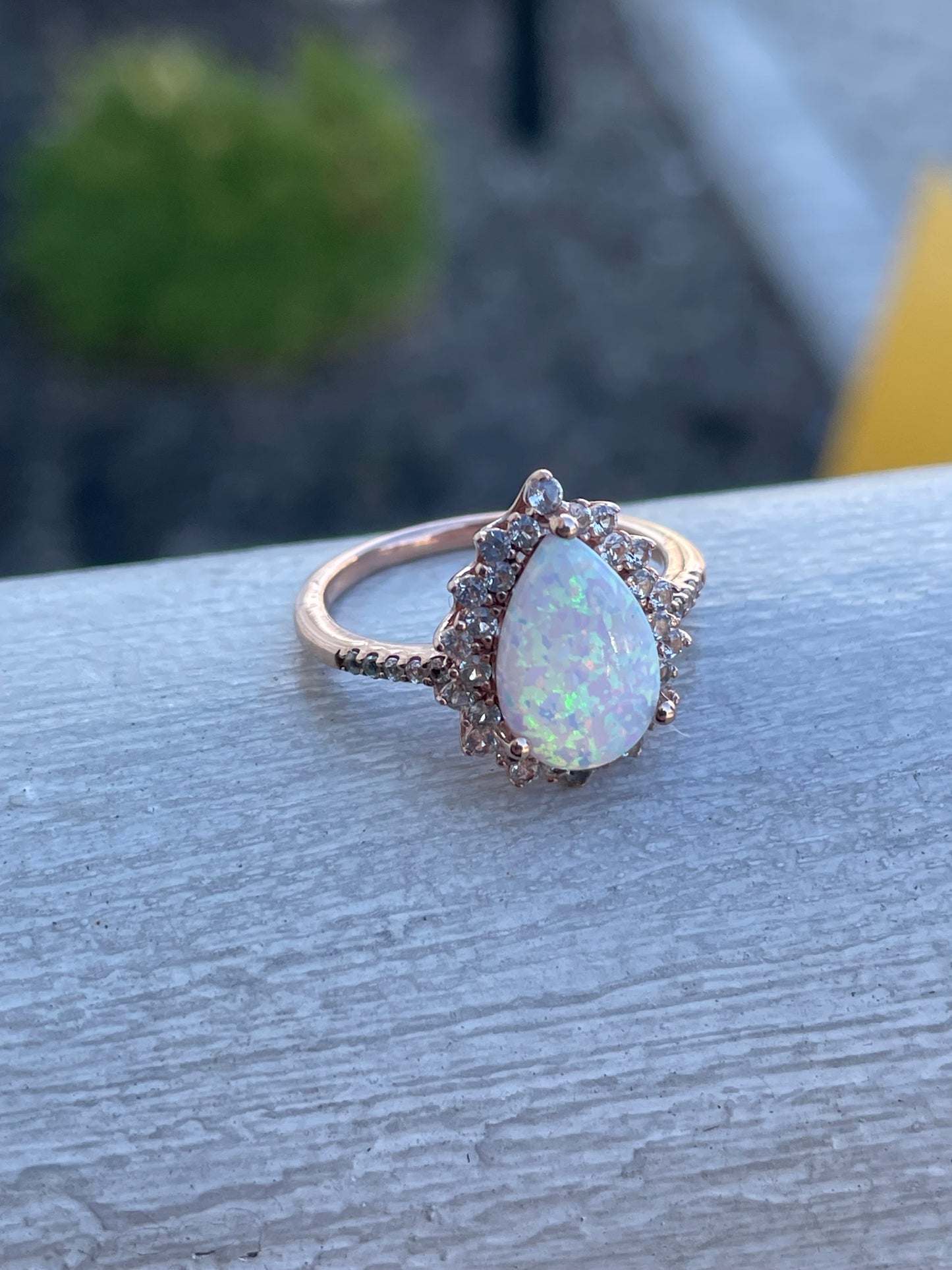 925 Rose Vermeil Sterling Silver Opal & Clear Zirconia Ring Size 8