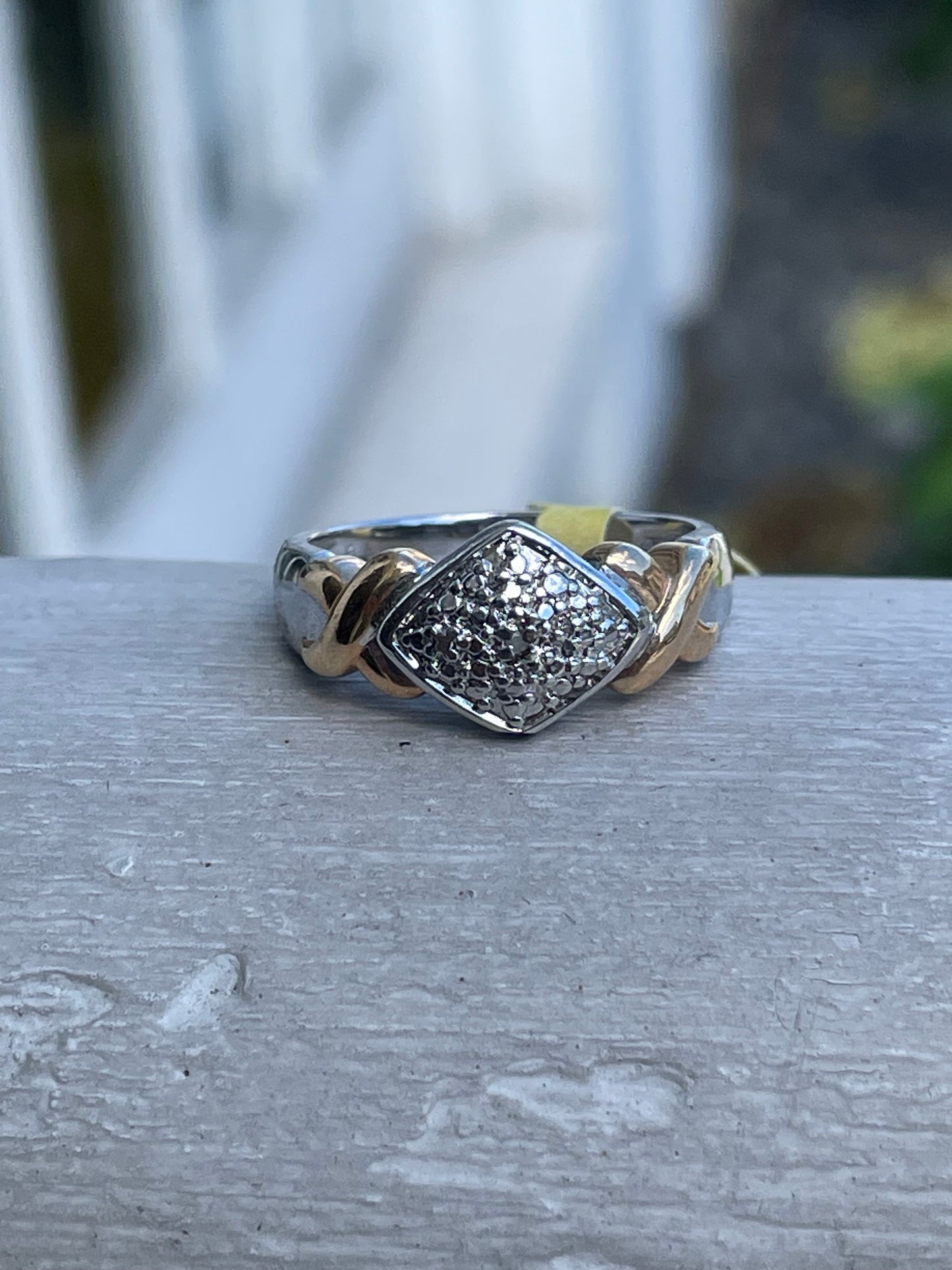 925 Sterling Silver 2tone Vermeil Diamond XO Hugs & Kisses Ring Size 8