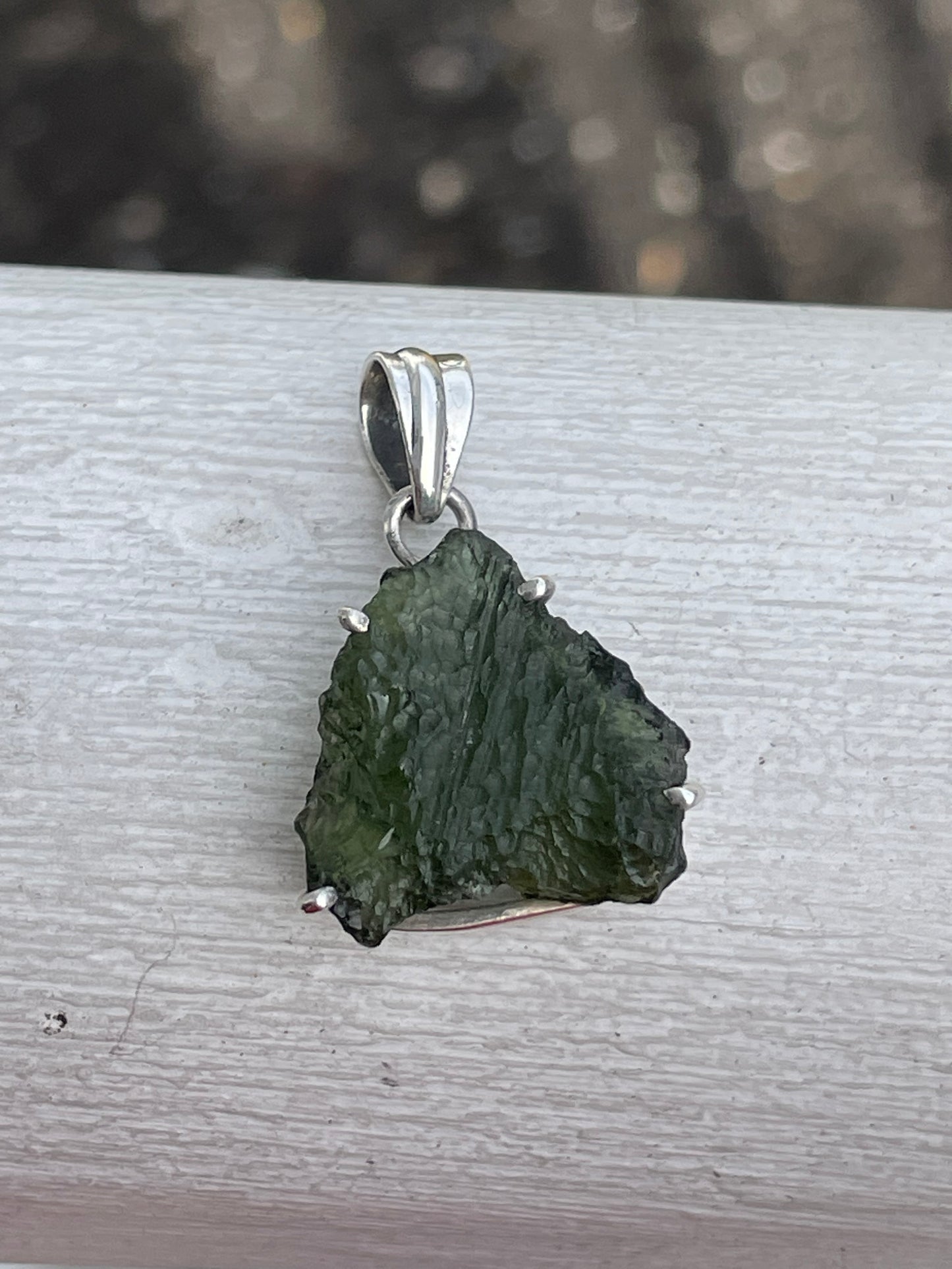 925 Sterling Silver Natural Moldavite Stone Pendant
