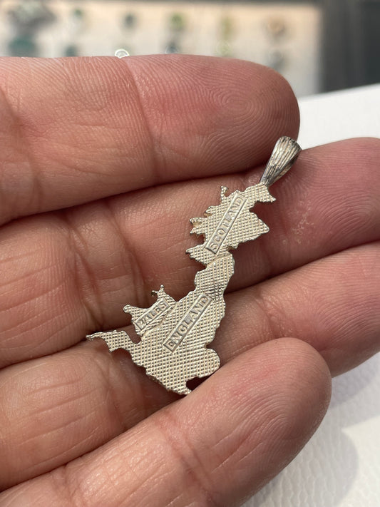 Silver England Scotland Wales Map Charm Pendant Sterling 925