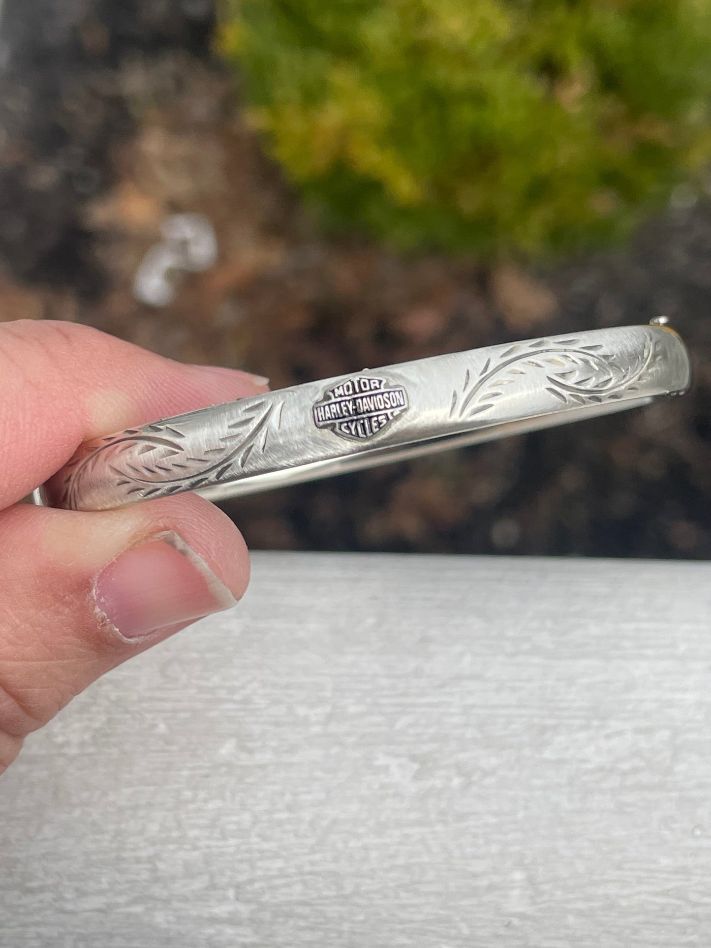 925 Sterling Silver Harley Davidson Diamond Cut Bangle Bracelet 7.5”