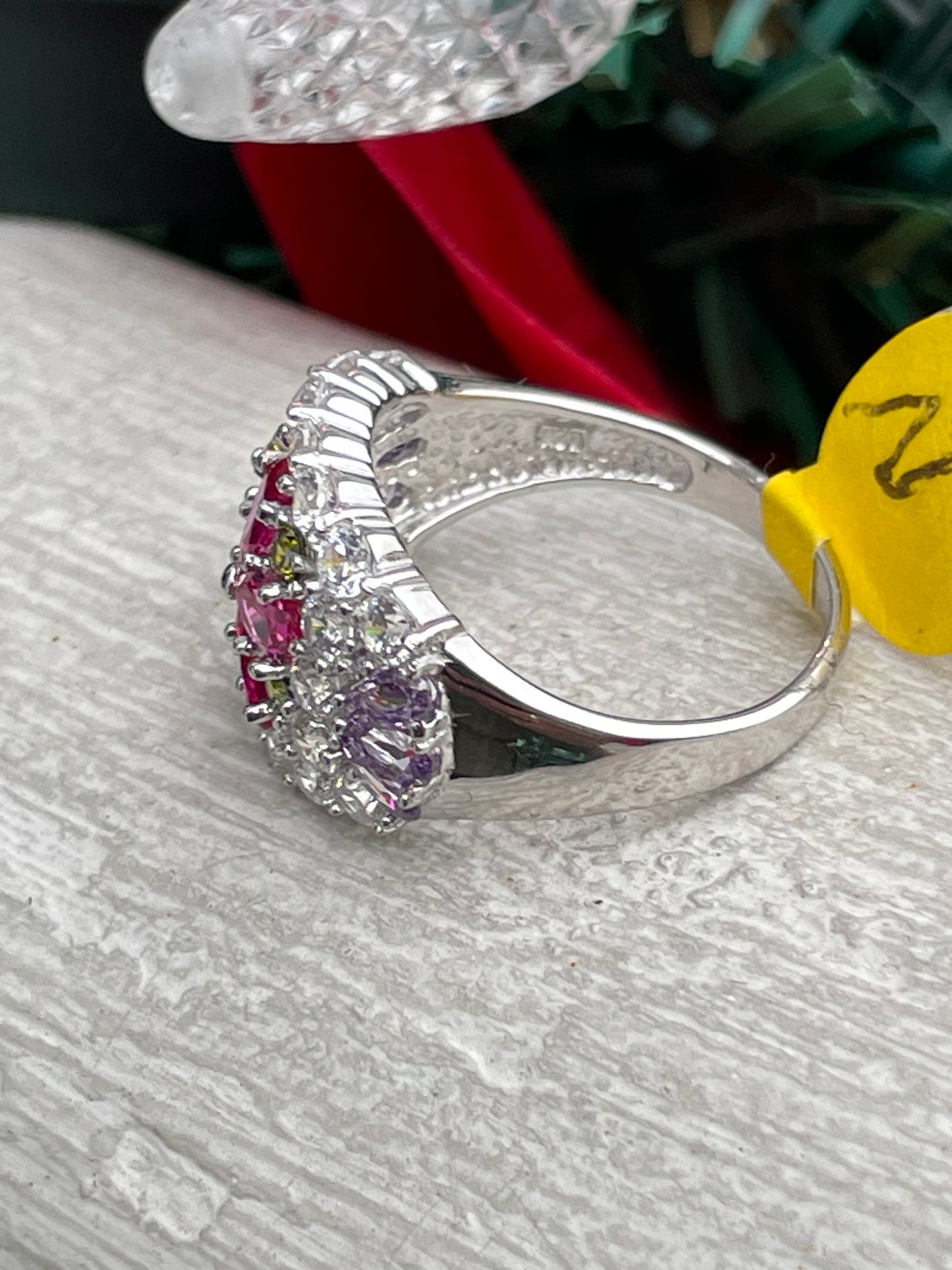 Silver Multi-Colored Cz Flower Bouquet Ring