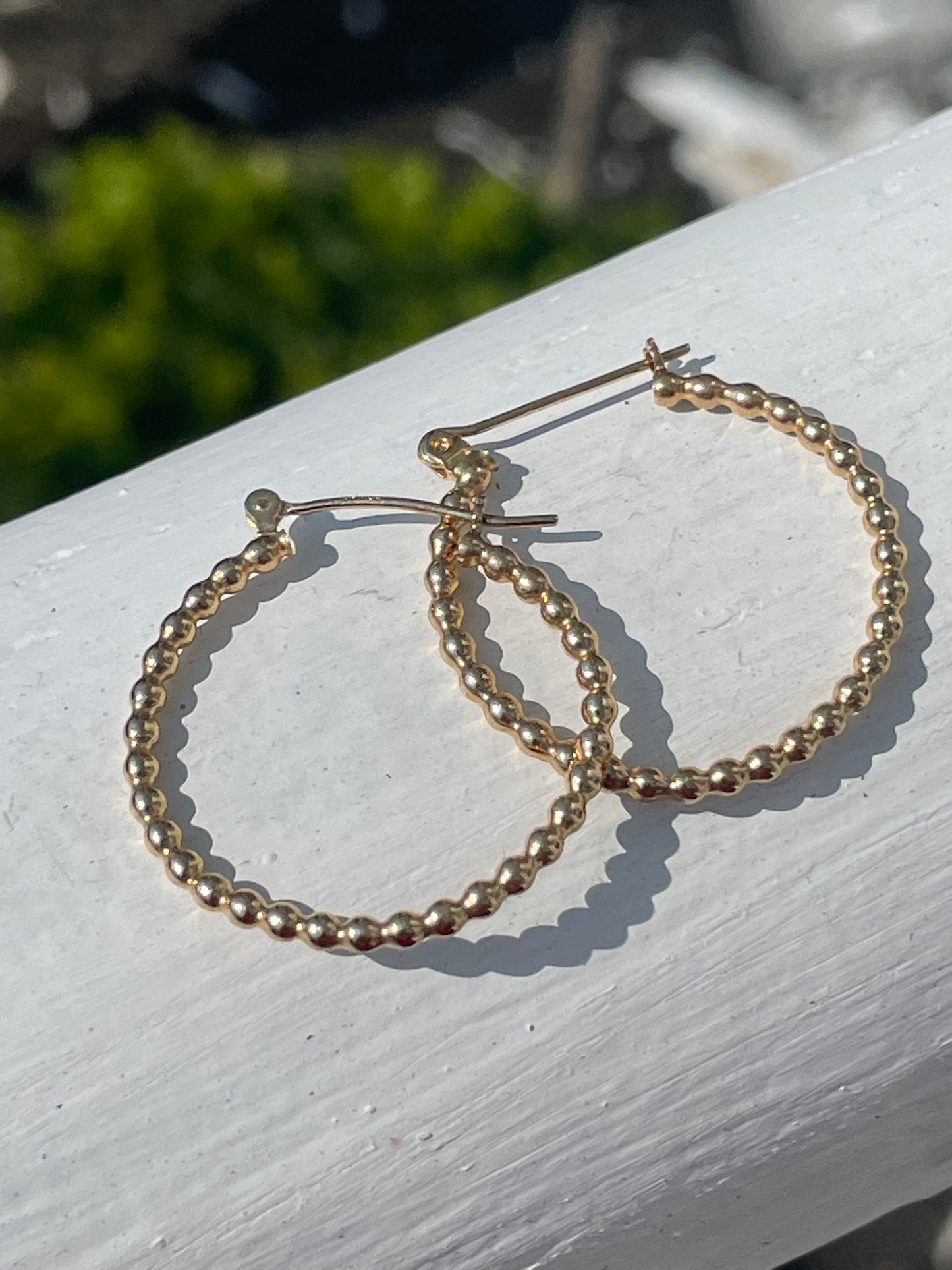 10k Gold Beaded Hoop Earrings