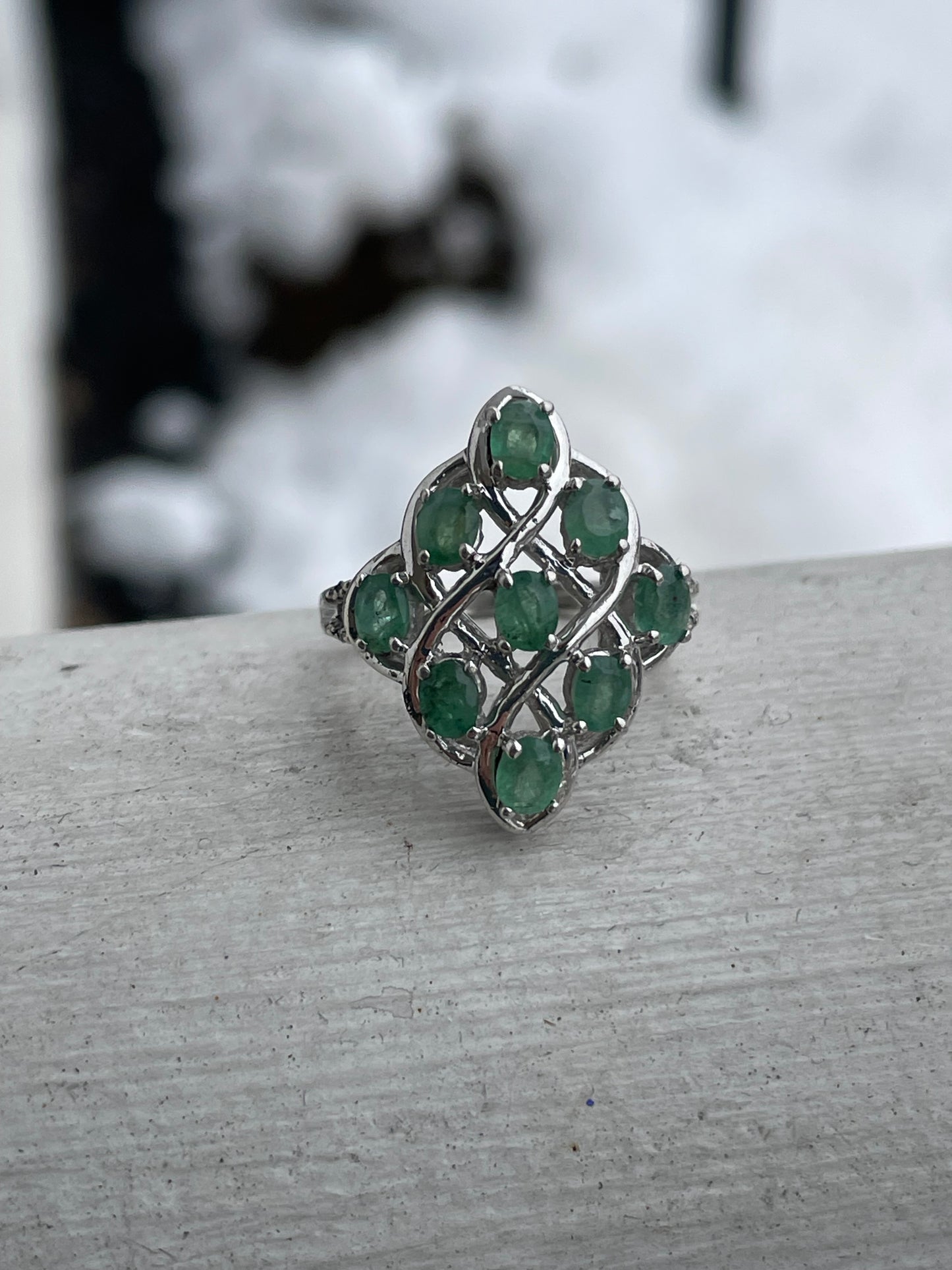 925 Sterling Silver Natural Emerald Cluster Ring Size 6