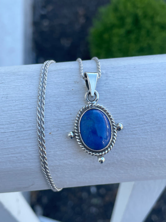 925 Sterling Silver Lapis Lazuli South American Necklace with 20” Rope Chain