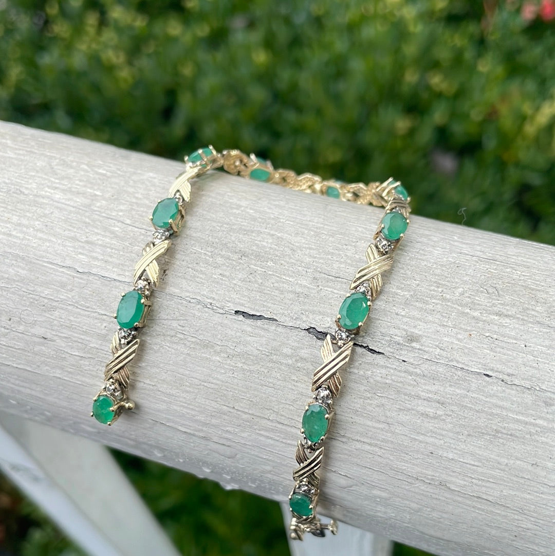 14k Gold Emerald & Diamond Tennis Bracelet